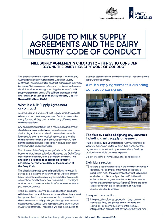 Guide to milk supply agreements and industry CoC   checklist 2 thumbnail