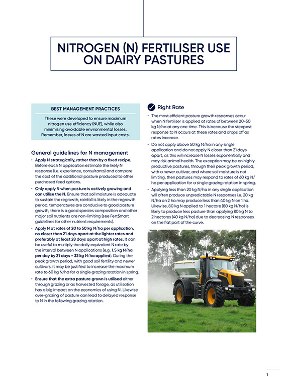 Nitrogen fertiliser use on dairy pastures factsheet thumbnail