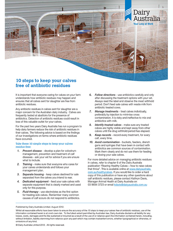 10 steps to keep calves antibiotics residues free factsheet thumbnail