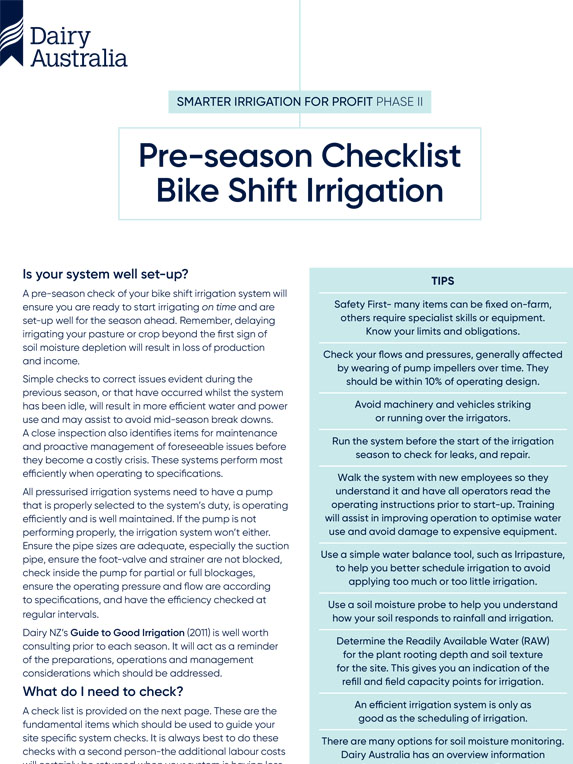 Pre-season Checklist Bike Shift Irrigation