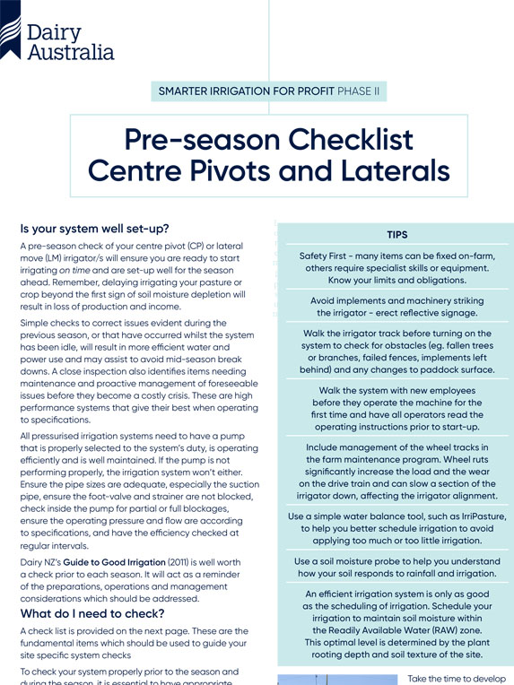 Pre-season Checklist Centre Pivots and Laterals