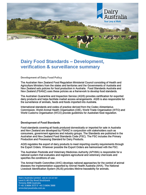Dairy food standards development summary and auditing thumbnail