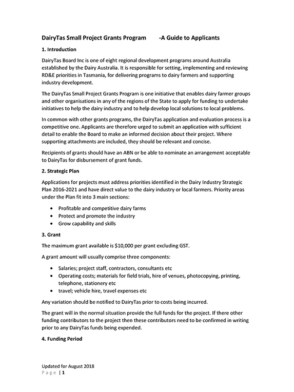 DairyTas Small Project Grants Program A Guide for Applicants thumbnail