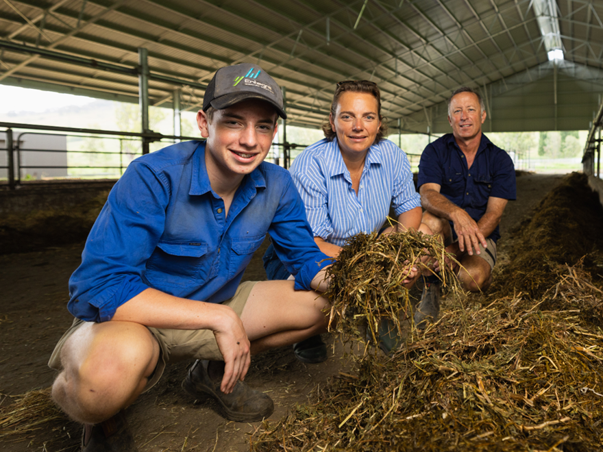 Otto, Sarah and Stuart Crosthwaite, farmers, dairy, shed
