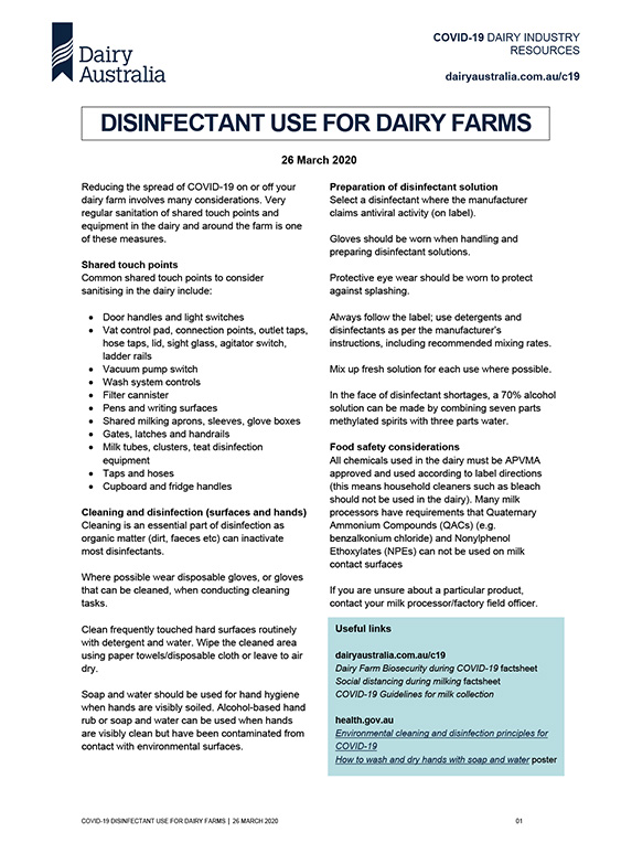 COVID 19 Disinfectant for dairy farms 26March2020 thumbnail