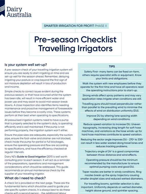 Pre-season Checklist  Travelling Irrigators