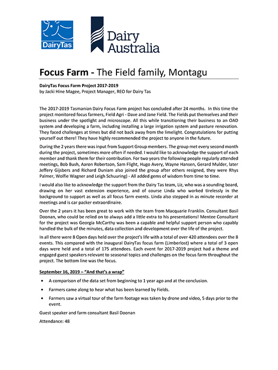DairyTas Focus Farm Final Report October 2019 thumbnail