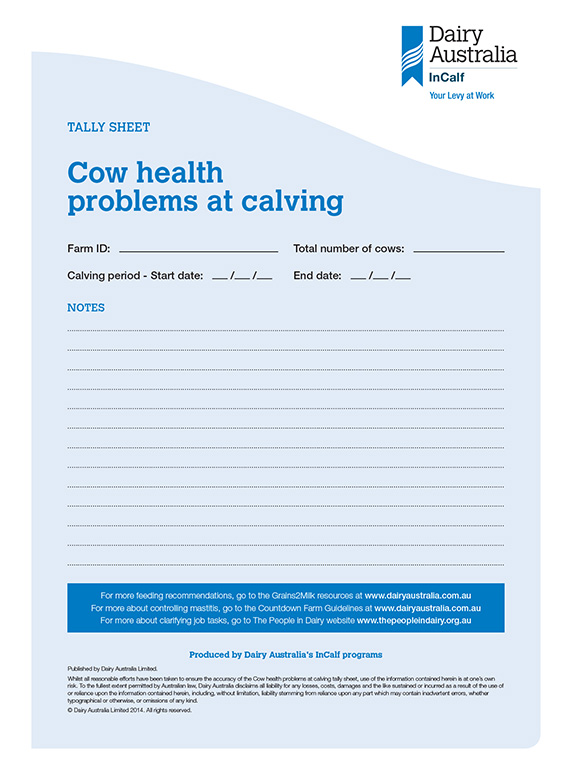 Tally sheet cow health problems at calving thumbnail