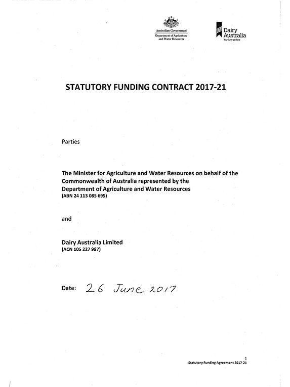 Dairy Australia statutory funding agreement signed 2017 thumbnail