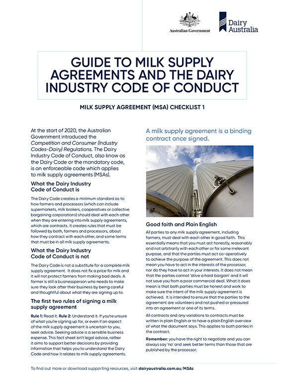 Guide to milk supply agreements and industry CoC   checklist 1 thumbnail
