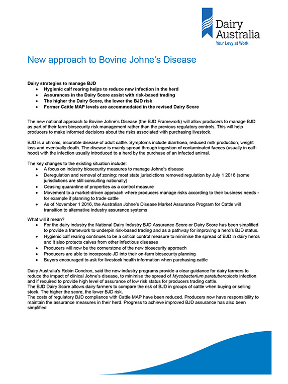 New approach to Bovine Johne Disease factsheet thumbnail