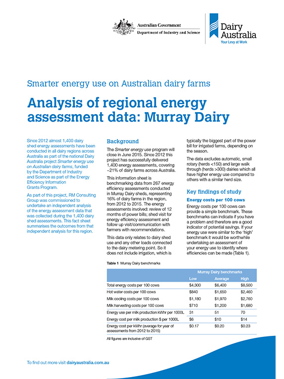 Regional energy assessment data MurrayDairy factsheet thumbnail